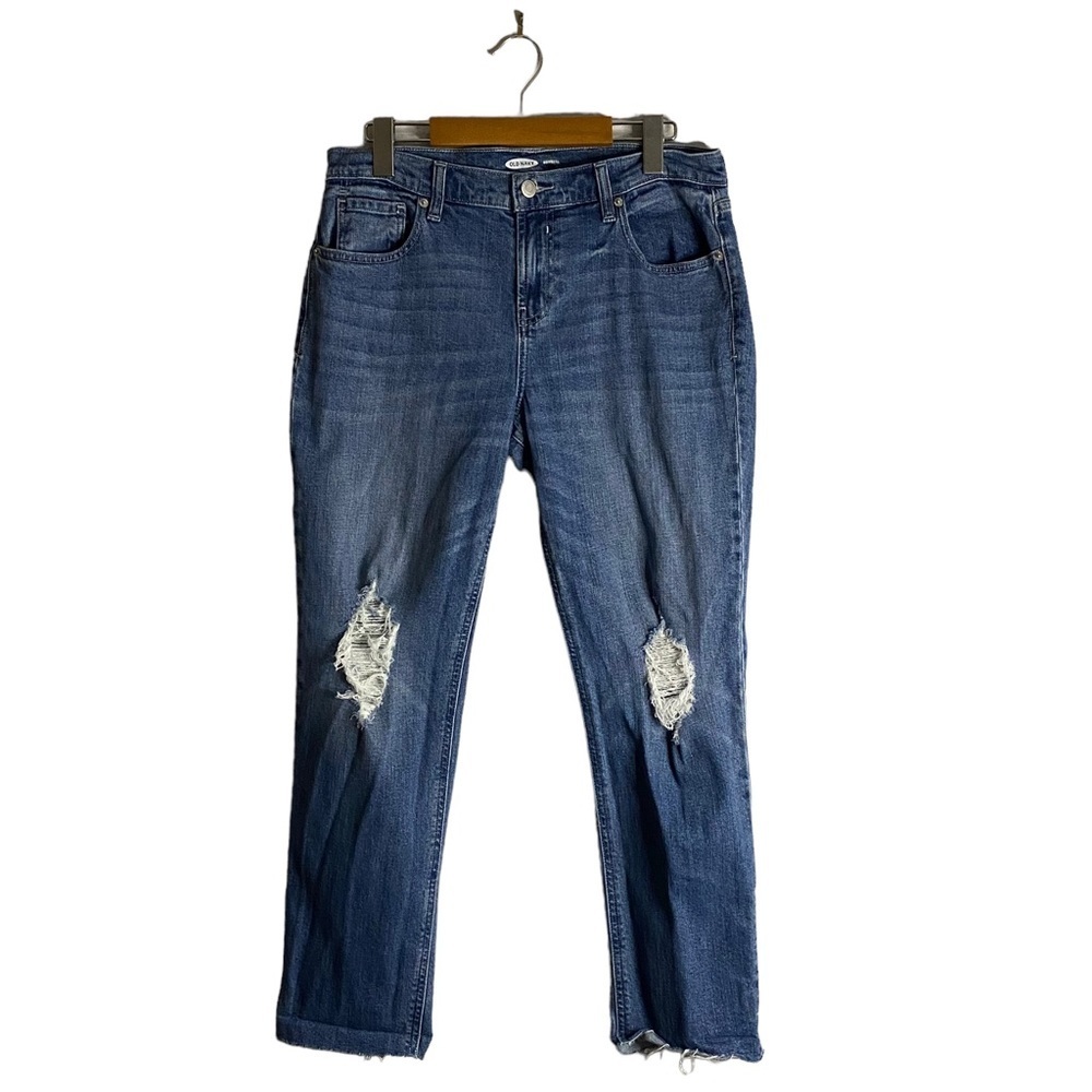 Old Navy Women's Boyfriend Straight Distressed Denim Jeans Sz 8